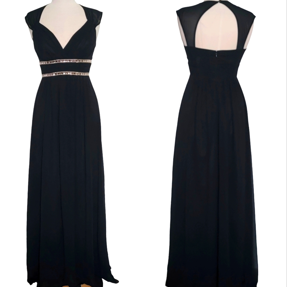 Ever Pretty Chiffon Embellished Rhinestone Zip Cocktail Black Tie Maxi Gown - Picture 4 of 14